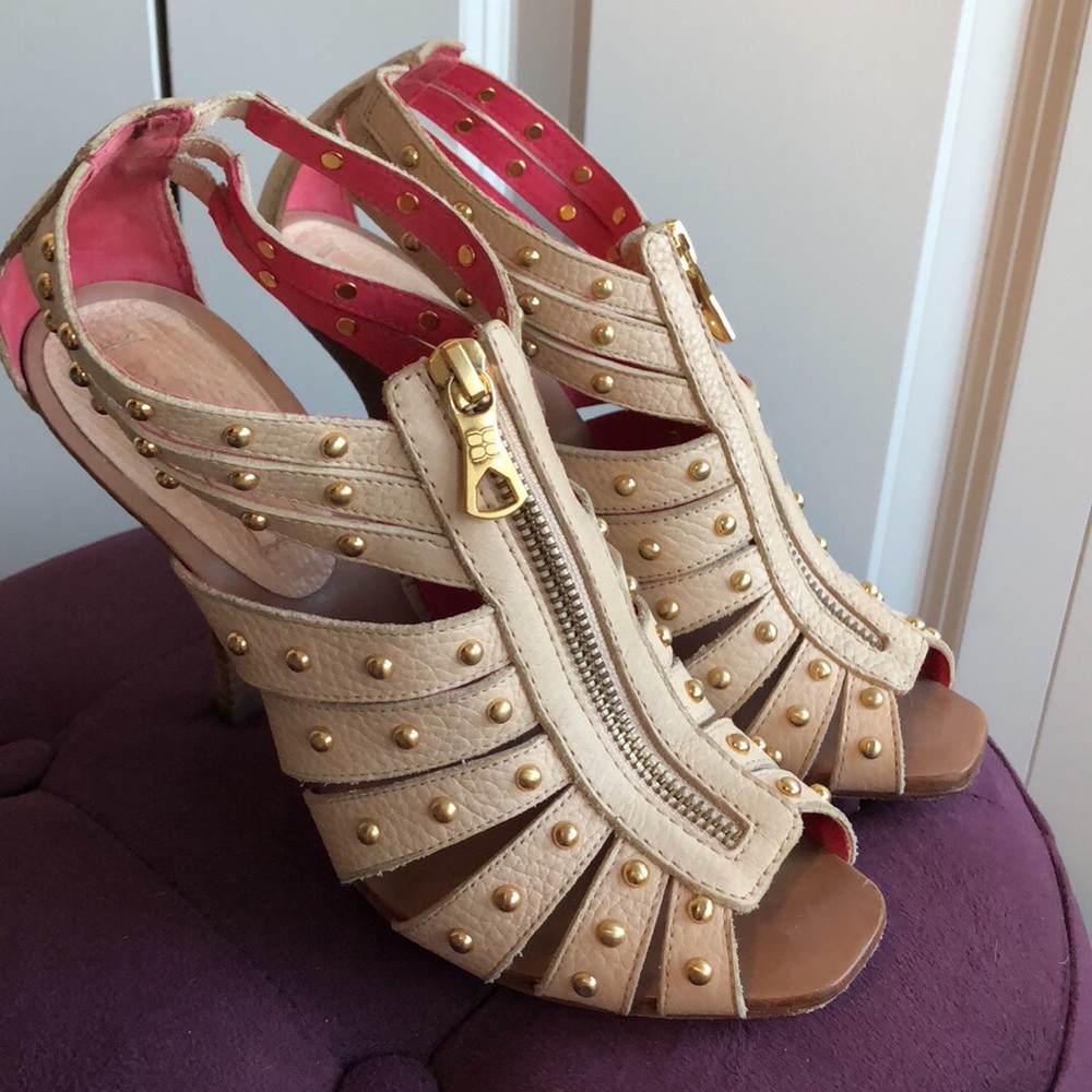 BCBG Zip Front Studded Gladiator Sandal/Heel